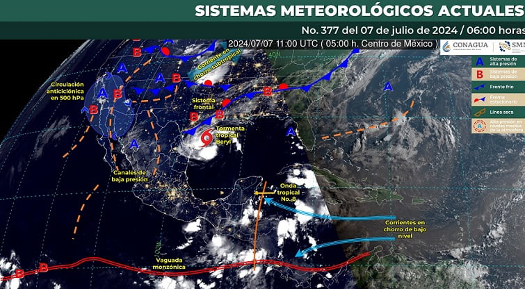 Tormenta tropical Beryl mantendrá su desplazamiento hacia el noroeste del Golfo de México