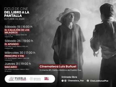 Presenta Cultura ciclo “Del libro a la pantalla” en Cinemateca “Luis Buñuel”