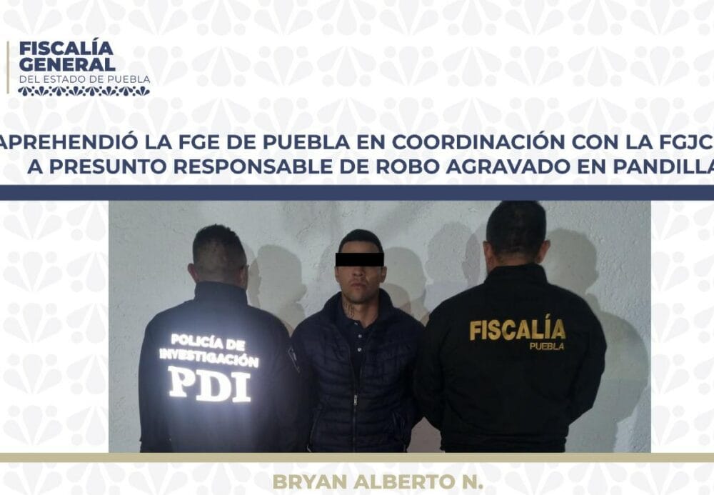 Aprehendió la FGE de Puebla en coordinación con la FGJCDMX a presunto responsable de robo agravado en pandilla