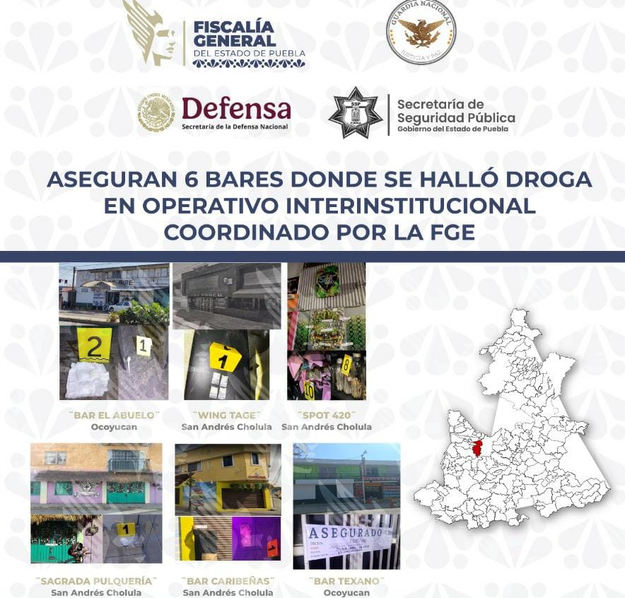 Aseguran 6 bares donde se halló droga en operativo interinstitucional coordinado por la FGE