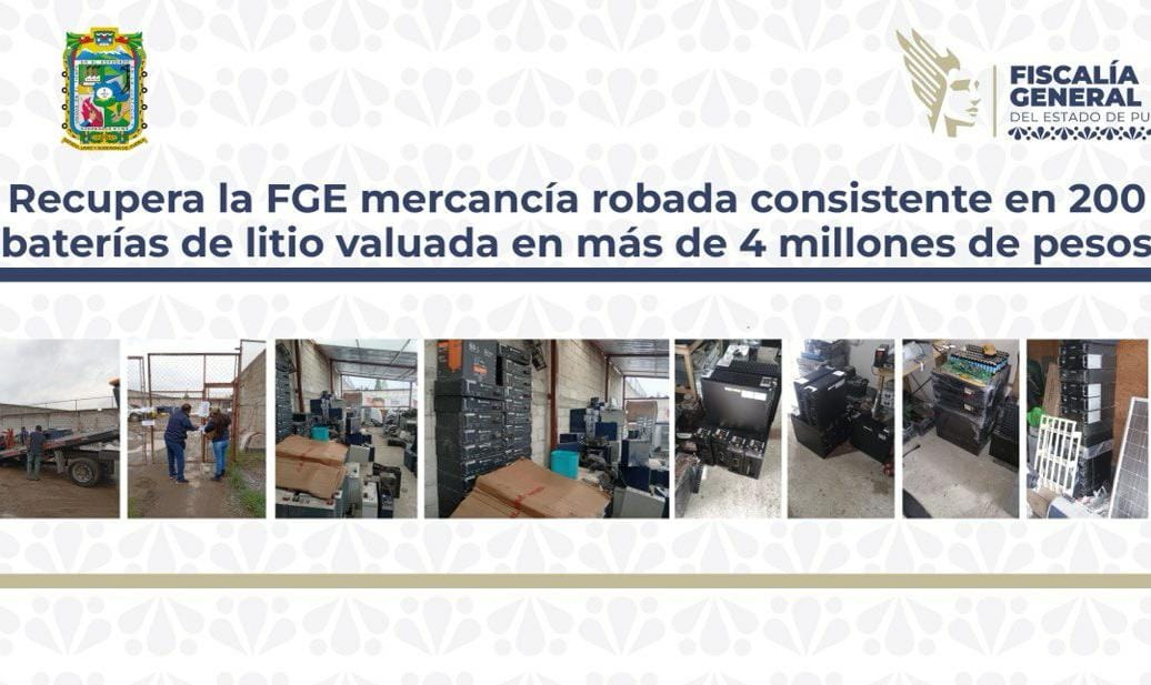 Recupera la FGE mercancía robada consistente en 200 baterías de litio valuada en más de 4 millones de pesos