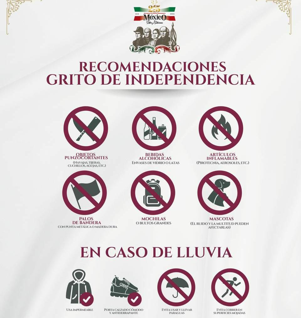 Estos son los objetos que no podrás ingresar al Grito de Independencia, informa Gobierno de la Ciudad
