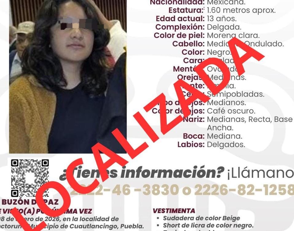 Localizan con vida a Andrea N., desaparecida en Sanctorum Cuatlancingo