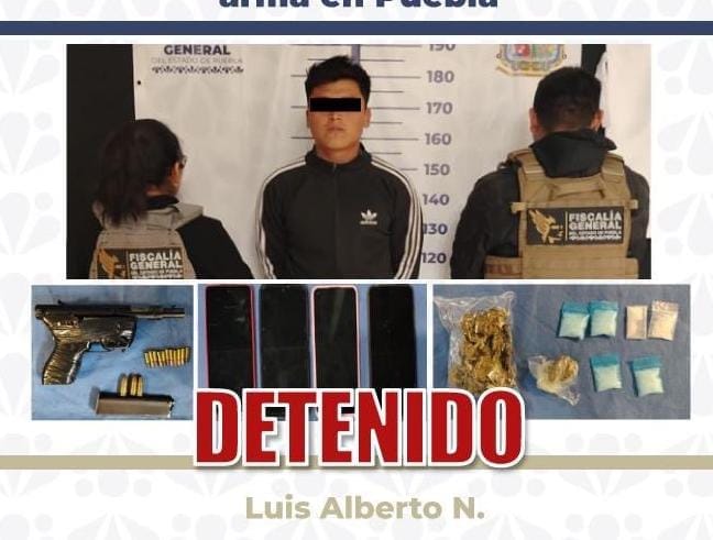 Detiene FGE a presunto responsable por delitos contra la salud y portación de arma en Puebla