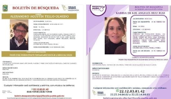 Urge localización del contador Alexandro Tello y Karina Ruiz, desaparecidos en Puebla