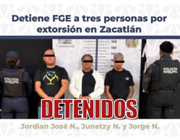 Detiene FGE a tres personas por extorsión en Zacatlán