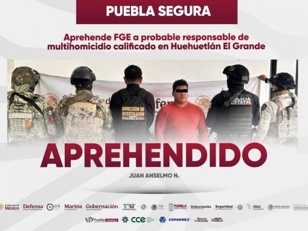Cae presunto responsable de multihomicidio en Huehuetlán El Grande