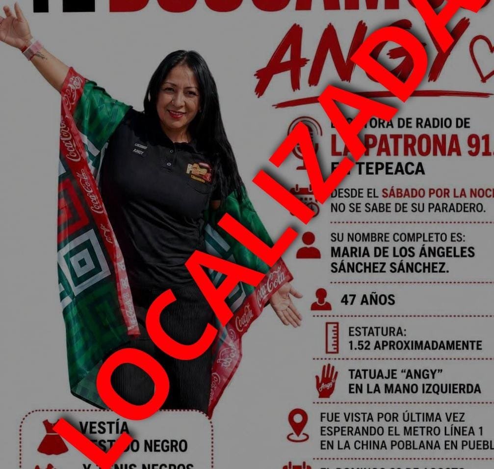 Localizan sana y salva a Angy Sánchez, locutora de Radio La Patrona en Tepeaca