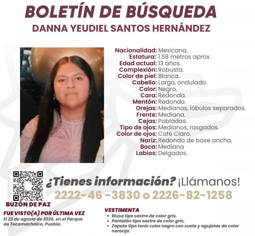 Comisión Estatal de Búsqueda mantiene protocolo para localizar a menor Danna Yeudiel