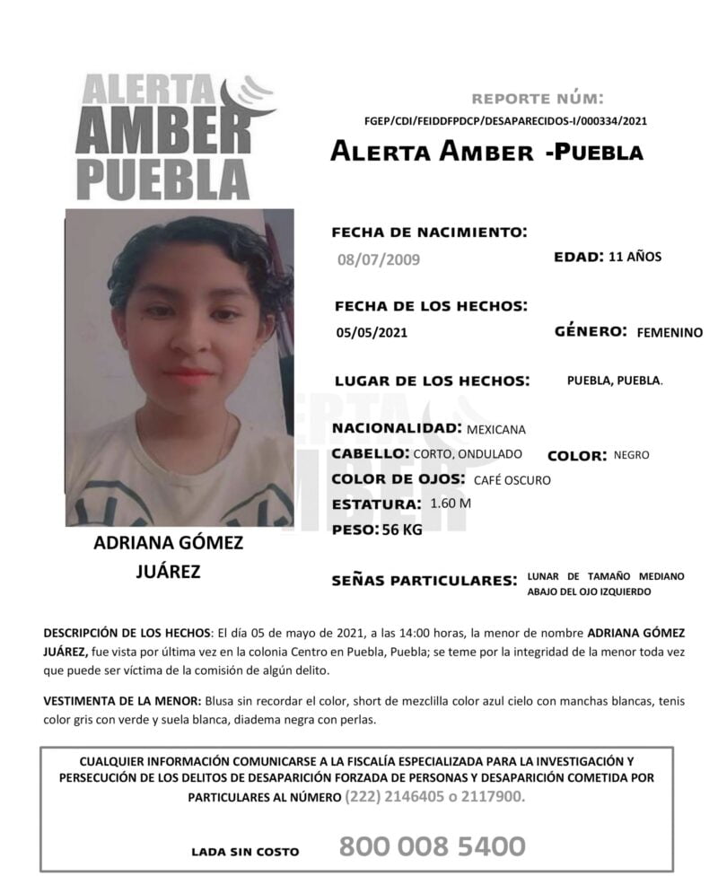 Se activa Alerta Amber para localizar a menor de 11 años de edad