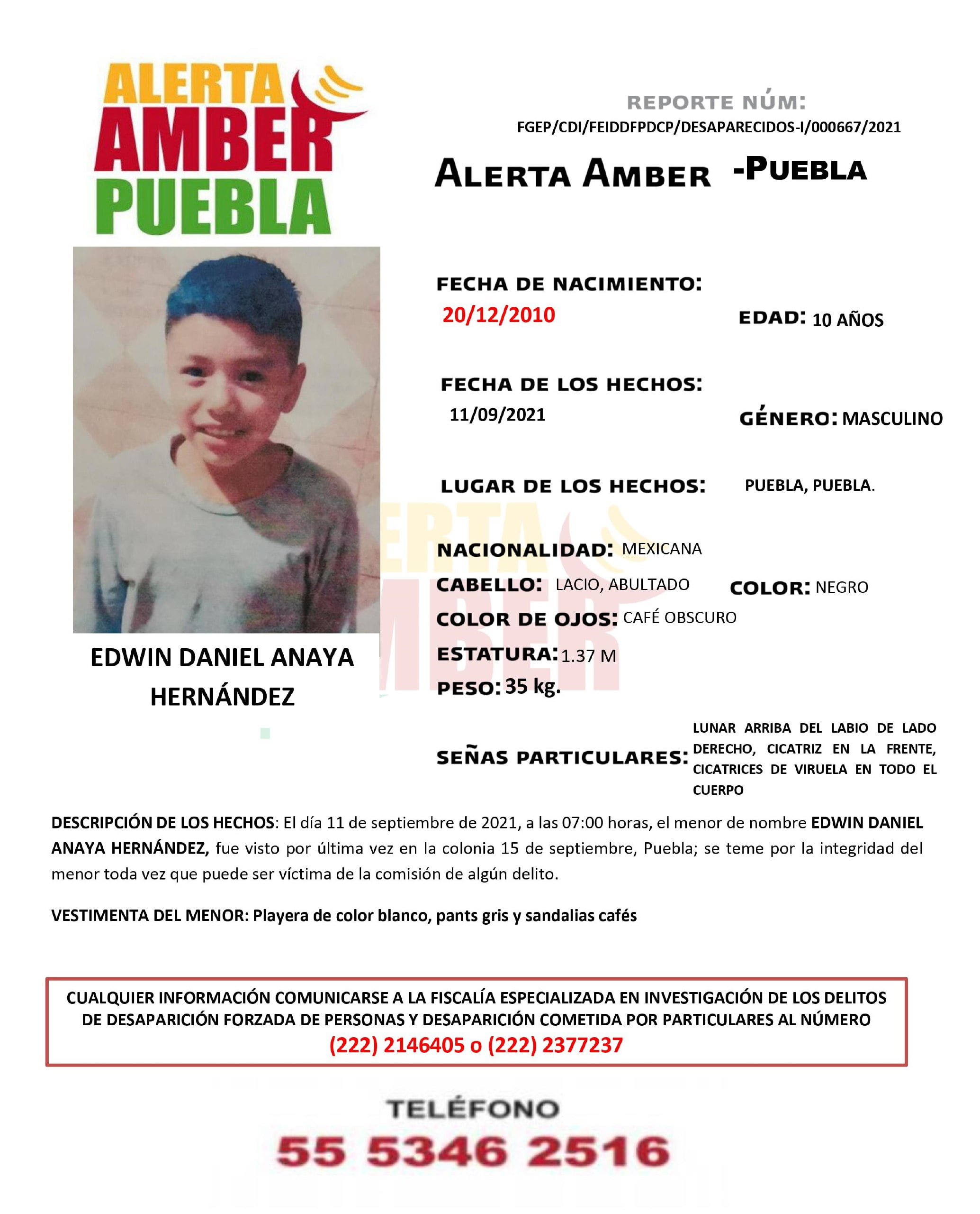 Se activa Alerta Amber para localizar a Edwin Daniel de 10 años