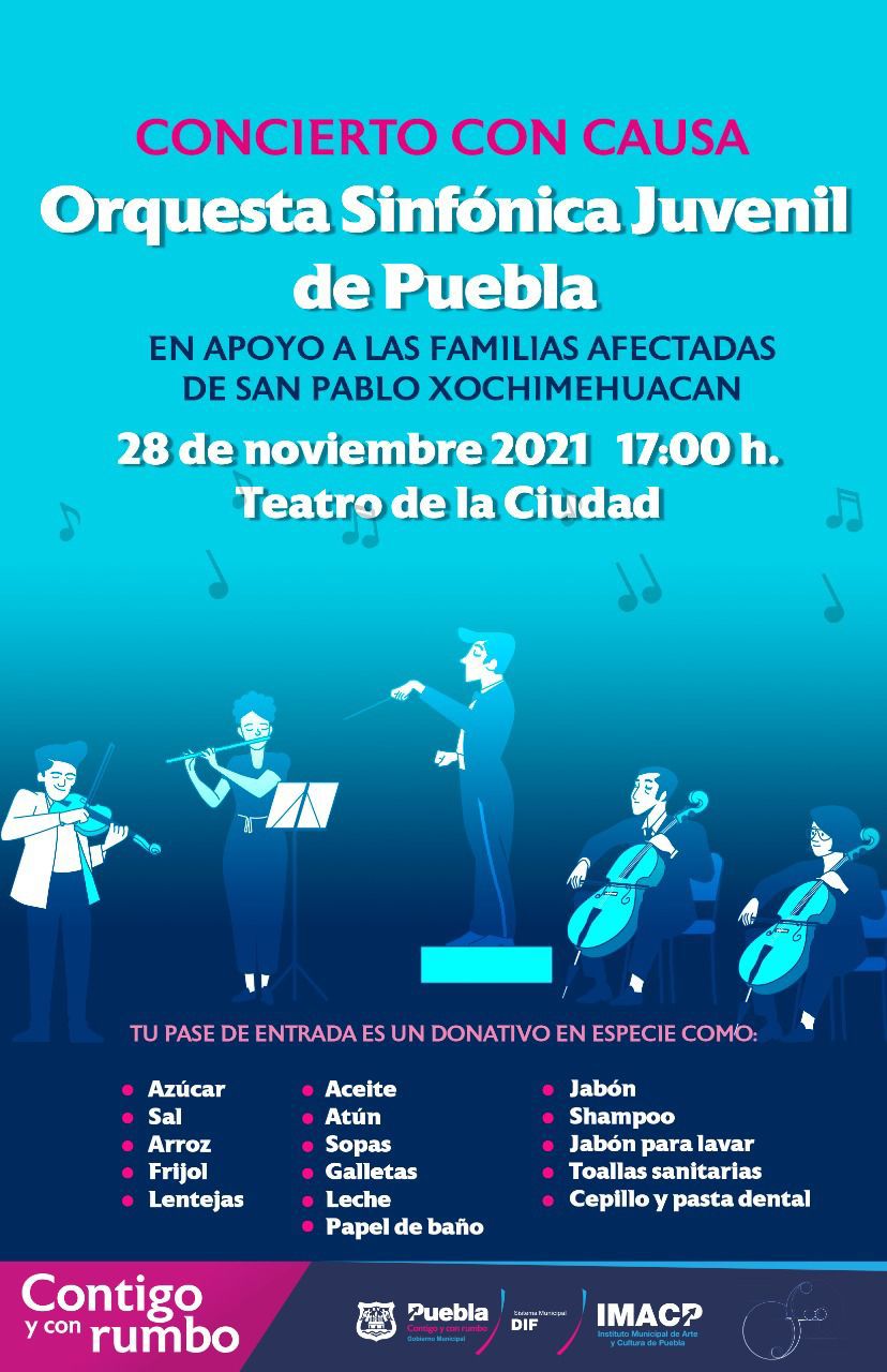 Ayuntamiento de Puebla invita al concierto con causa, en apoyo a las familias de Xochimehuacan