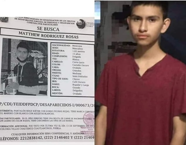 Familiares buscan a Matthew Rodríguez de 15 años, desapareció en Cuautlancingo el 13 de septiembre