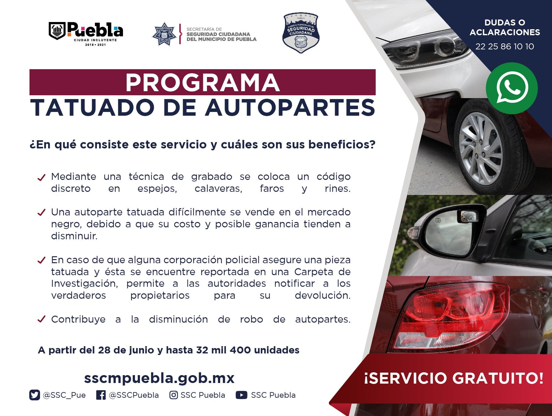 Seguridad Ciudadana Municipal inicia programa gratuito “Tatuado de Autopartes”