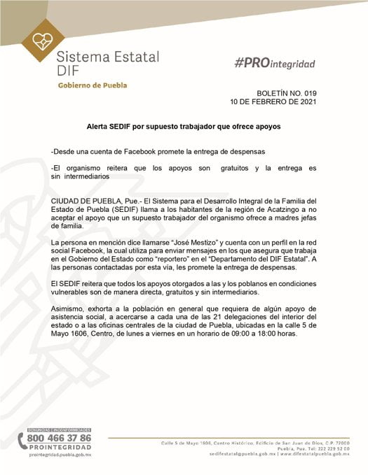 Alerta SEDIF por supuesto trabajador que ofrece apoyos