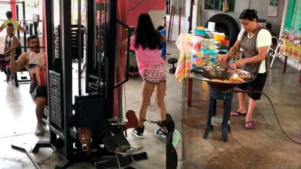 Mujer vende garnachas dentro de un gimnasio y se hace viral